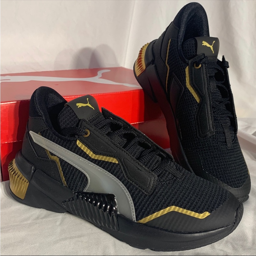 Puma Provoke XT Mid Top Shoes Black Gold Grey New Womans 6.5 / 5.5 - Picture 1 of 8